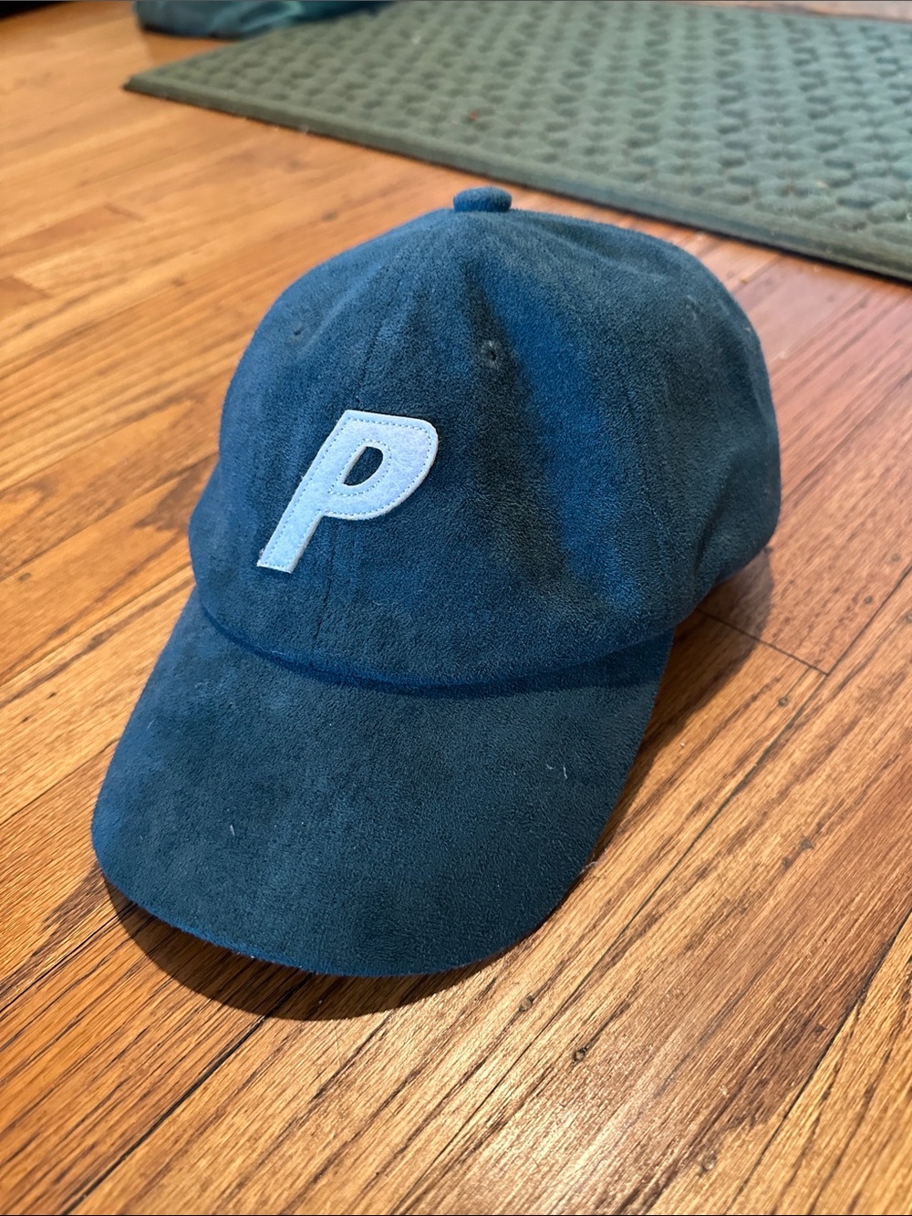 PALACE Teal Suede-Look Strapback Cap with White Logo